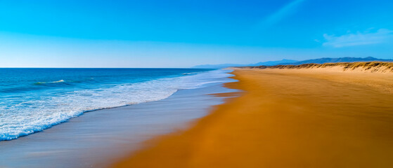 [Senior Couple Enjoying Beach Day Together] Sun-Kissed Moments Serene Beach Scene with Elderly Couple Walking Hand in Hand Under Clear Sky