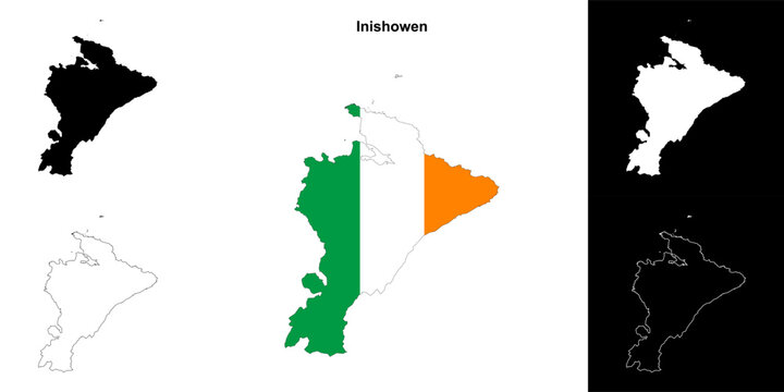 Inishowen district blank outline map set