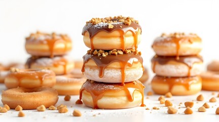 Delicious Caramel Drizzled Donuts with Nuts Sweet Treat