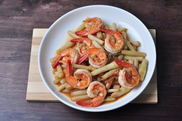 Shrimp Fried lotus root zone.thai food 
