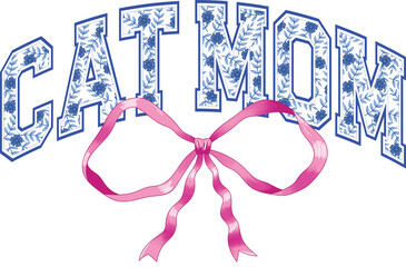 Chinoiserie Cat mom cat lovers varsity with pink bow