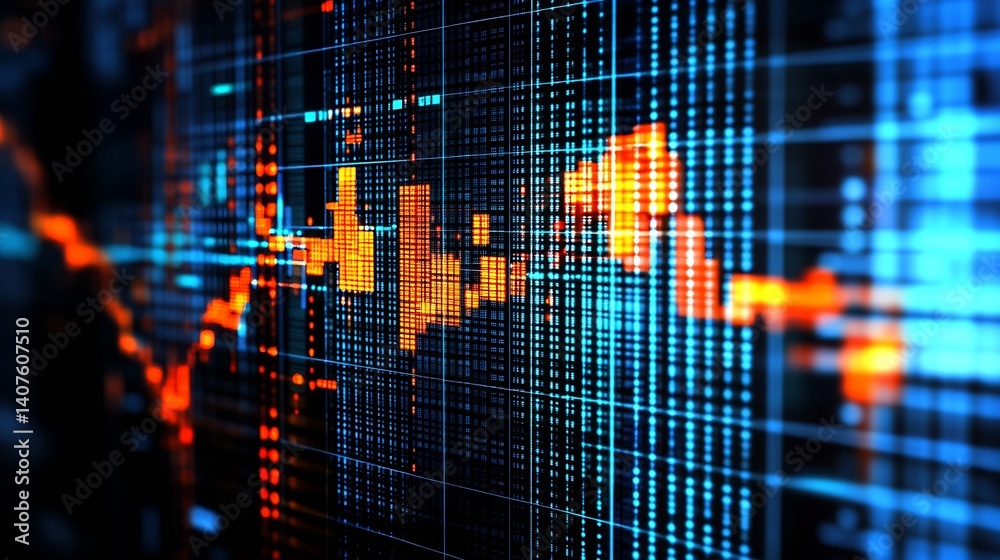 Poster Abstract digital financial data visualization with vibrant colors and intricate patterns for technology backgrounds : Generative AI
