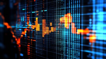 Abstract digital financial data visualization with vibrant colors and intricate patterns for technology backgrounds : Generative AI