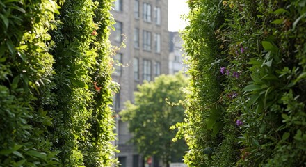 Fototapeta premium Cityscape With Lush Green Walls