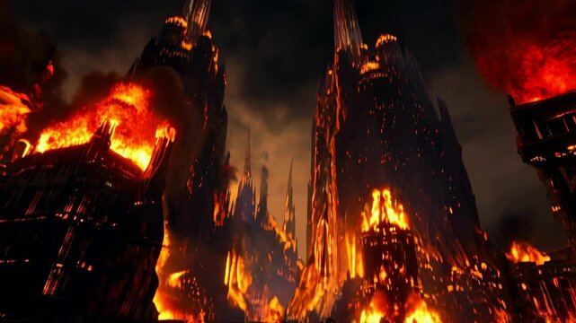 Intense urban inferno engulfs highrise buildings in dramatic blaze