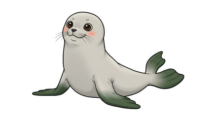 Adorable Seal Pup Cartoon: A charming cartoon illustration of a baby harp seal pup with endearing facial features, resting peacefully.