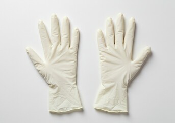 Obraz premium Two white medical gloves laid flat on a white surface in a studio setting with good lighting