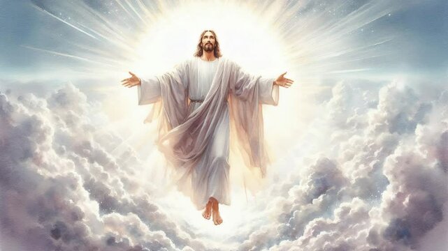 Inspirational vision of jesus christ's divine ascension in an ethereal spiritual setting