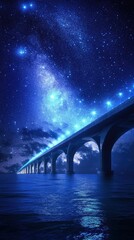 Fototapeta premium Starry night bridge over tranquil ocean
