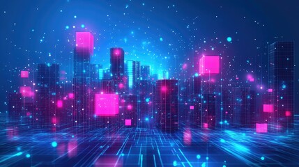 Futuristic city glowing vibrant neon lights