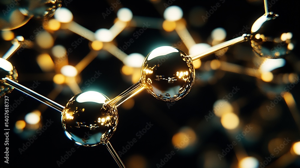 Poster stunning close up of polished golden molecules connected together in a beautiful abstract design : g