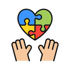 Obraz premium Autism concept childrens hands reaching for puzzle heart