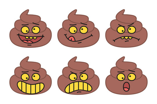 Cute cartoon poop character emotion set showing different facial expressions