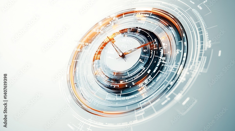 Poster Elegant futuristic clock face showing intricate design with glowing accents for high-tech visuals : Generative AI