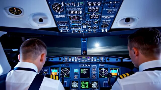 Pilot and Co-Pilot Flying a Commercial Airline Jet