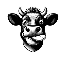 Cow or Bull with Silly Face, Big Eyes, Whimsical and Funny Farm Animal Portrait