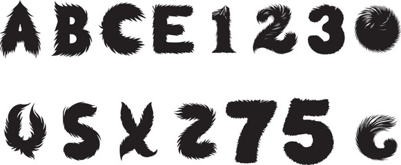 furry alphabet silhouette vector set illustration
