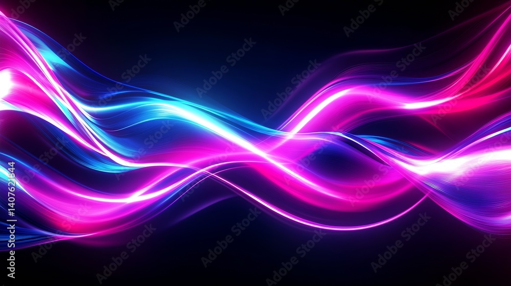 Poster Dynamic Neon Waves Creating a Beautiful Flowing Pattern Over a Dark Surface : Generative AI