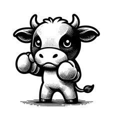 Adorable Tiny Cow or Bull in Boxing Pose with Cute Expression Ready for Fight