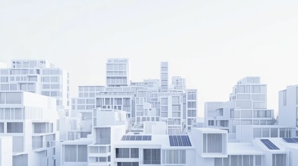 Obraz premium White cityscape, modern architecture, solar panels.