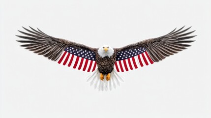 Majestic Bald Eagle with American Flag Wings in Flight