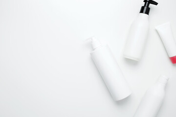 Cosmetic beauty products. Bottles and tubes with branding mock up. Skin care and beauty concept