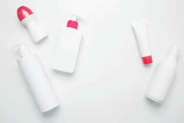 Cosmetic beauty products. Bottles and tubes with branding mock up. Skin care and beauty concept