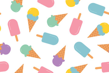 summer seamless ice cream pattern, great for wrapping, textile, wallpaper, greeting card- vector illustration