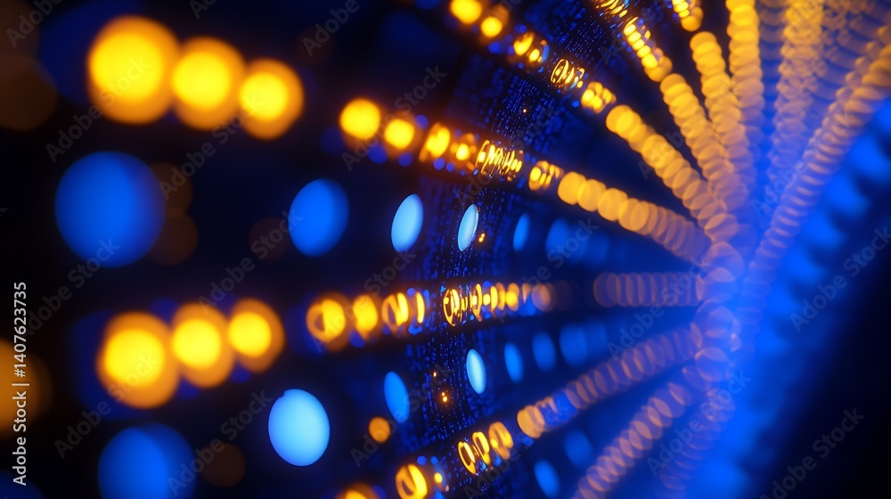 Poster Magnificent close-up of colorful light patterns showcasing vibrant blue and orange hues in a dynamic display : Generative AI