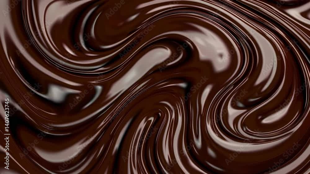 Poster dark chocolate cream swirling with glossy, smooth texture, revealing delicate patterns and rich brow
