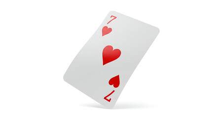 Obraz premium Classic Seven of Hearts playing card with a simple red design, on a white background for card game and gambling visuals.