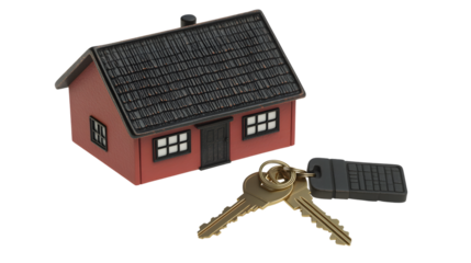 Detailed 3D Render of House and Keys on White Background for Real Estate Marketing