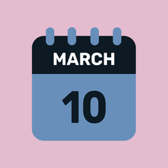 10 march calendar icon vector number date design background