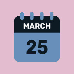 25 march calendar icon vector number date design background