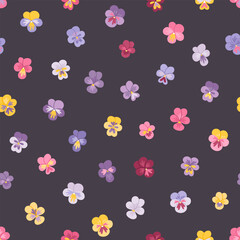 Vector pattern with viola flowers. Cute seamless texture with cartoon violet  flowers. 