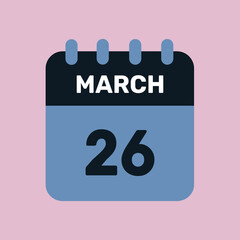26 march calendar icon vector number date design background