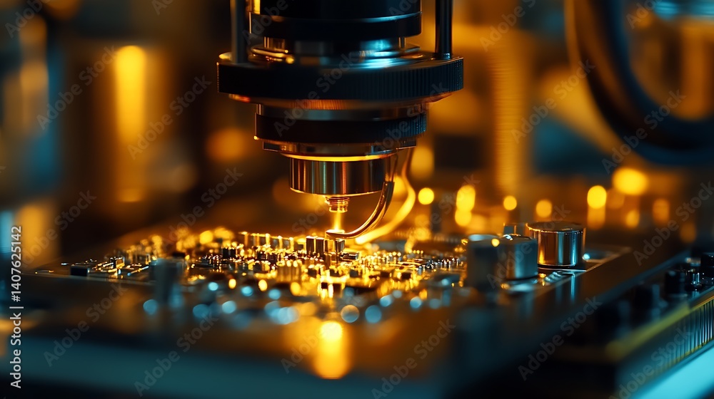 Aufkleber Cutting Edge Microscopic View of Microchip Assembly Using Advanced Laser Technology in Engineering : Generative AI