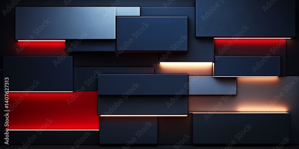 Poster elegant modern wall installation featuring various geometric shapes and warm lighting : generative a