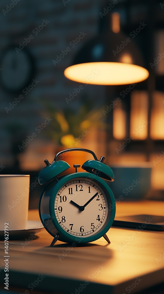 Aufkleber Charming alarm clock positioned on a table with soft lighting creating a calm atmosphere : Generative AI
