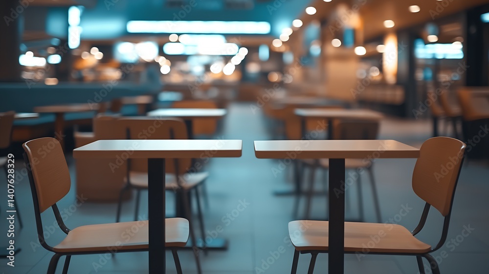 Aufkleber Minimalist Dining Scene with Empty Tables and Chairs in a Relaxing Cafe Setting : Generative AI