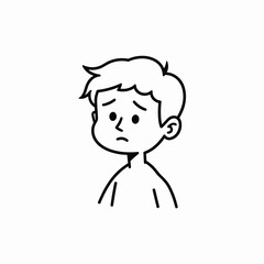 Obraz premium A cartoon illustration of a young boy with a sad expression on a plain white background.