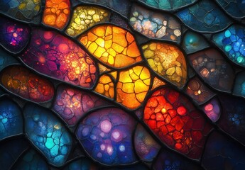 Microscopic Sensory Structures in Stained Glass Art Style