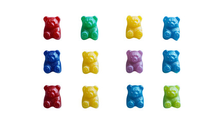 Colorful Gummy Bears on White Background: Sweet and Vibrant Confectionery in Bright Hues