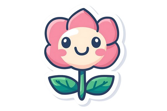 cute pink flower smiling with leaves clip art preview