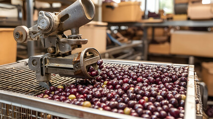 Fototapeta premium Cherry Pitting Machine In Use