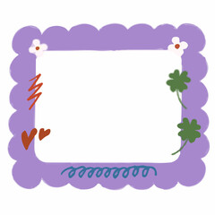 Cute Doodle Frame with Flowers and Leaves – Hand-Drawn Cartoon Style