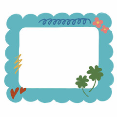 Cute Doodle Frame with Flowers and Leaves – Hand-Drawn Cartoon Style