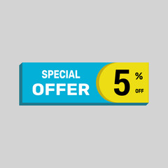 Special offer 5% sale banner. icon Vector illustration discount off on white background