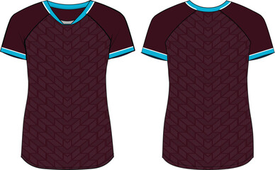 Women Sports Jersey t-shirt design Flat sketch Illustration, Geometric pattern V Neck t shirt for girls and Ladies Volleyball jersey, Football, badminton, Soccer and netball, Sport uniform kit
