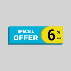 Special offer 6% sale banner. icon Vector illustration discount off on white background